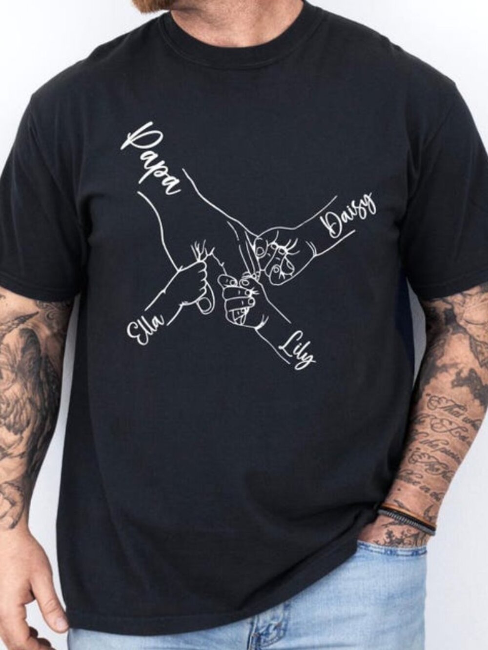 Custom Dad Hand With Kid Names Tee, Holding Dad Fingers Shirt
